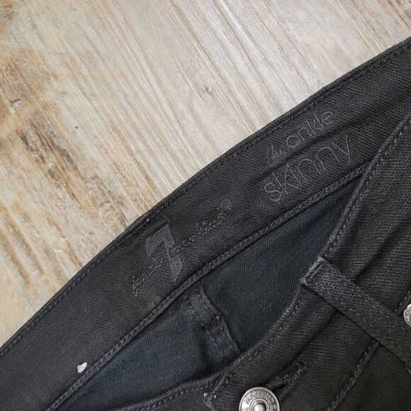 7 For All Mankind The Ankle Skinny Jeans in Black Sand Broken Twill Size 27 - Picture 14 of 16